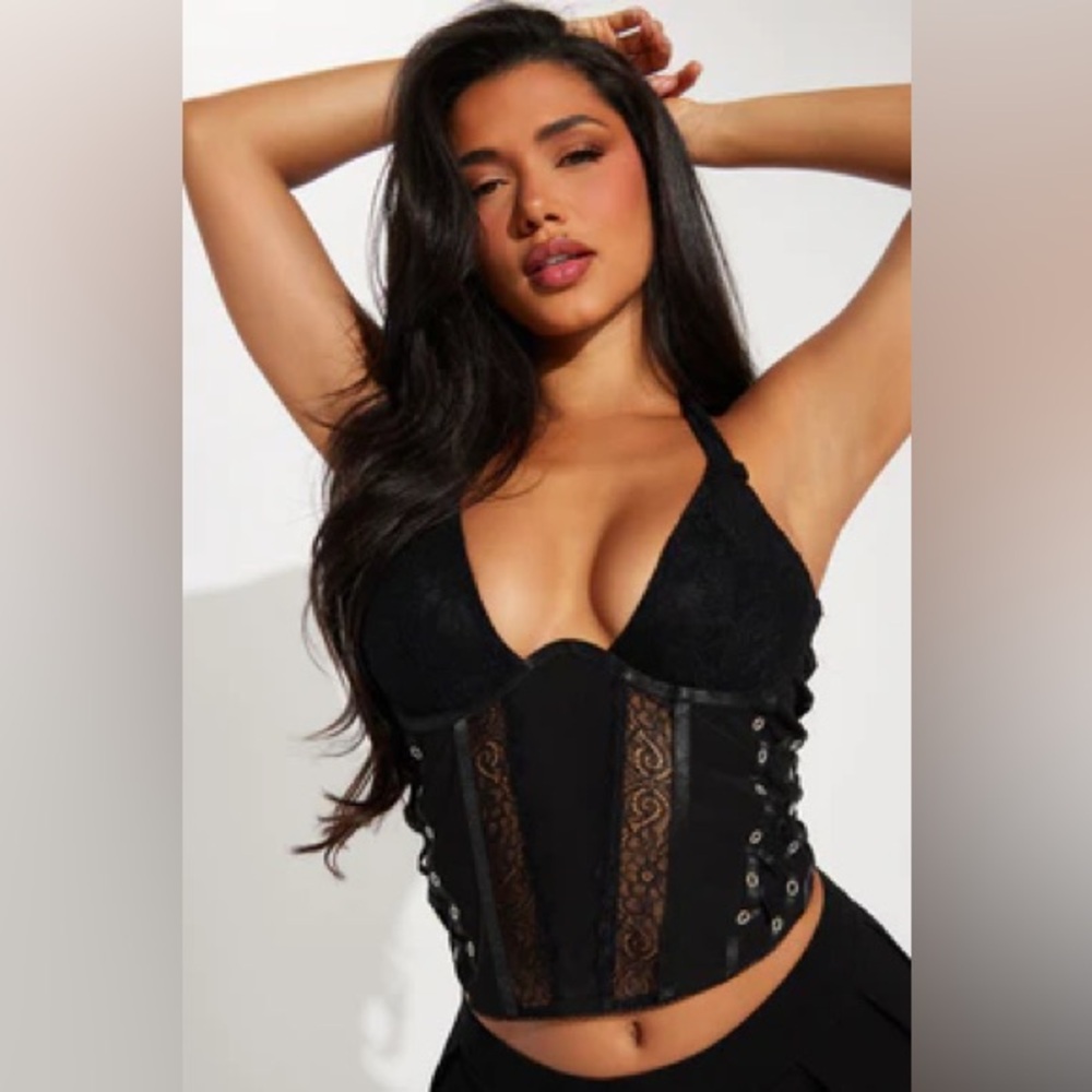 Black Lace-Up Corset Top